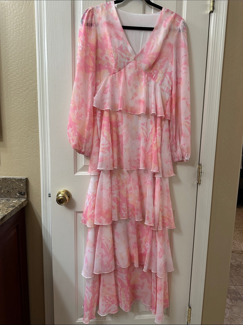 Pink Tiered Ruffle Maxi Dress - size small